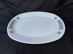 Vintage JAJ PYREX Greek Key Pattern Milk Glass Steak Plate 12x9" VERY RARE VGC - Picture 1 of 11