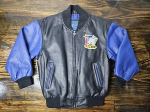 Mickey Mouse Blue Black Leather Varsity Bomber Jacket Theme Park Exclusive Med - Picture 1 of 20