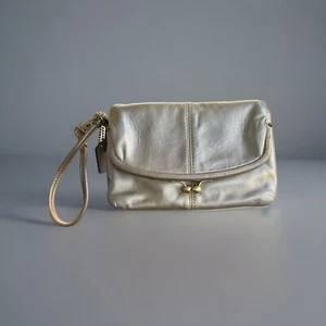 Coach Handgelenktasche goldfarben Leder "Bonnie" mit Klappverschluss und abnehmbarem Riemen - Bild 1 von 12