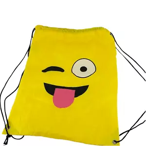 Sling Bag Backpack Polyester Sports School Gym Travel Drawstring Emoji Emoticon - Picture 1 of 5