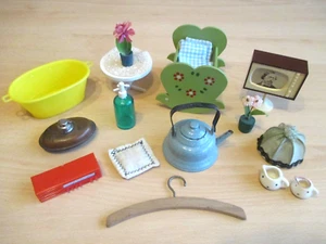 DDR, originales 20-teiliges Puppenstuben-Zubehör, Holz, Metall, Kunststoff !!! - Bild 1 von 12