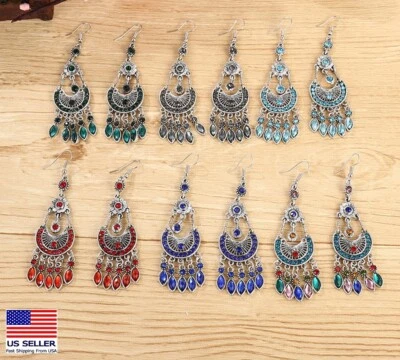 Шикарные женские старинные серебряные богемные серьги полумесяц цветы кисточки 1497 - Изображение 1 из 4