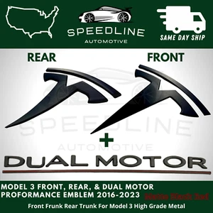 MODEL 3 T Front Rear Emblem DUAL MOTOR Badge Matte Black Sticker Set for Tesla - Bild 1 von 1