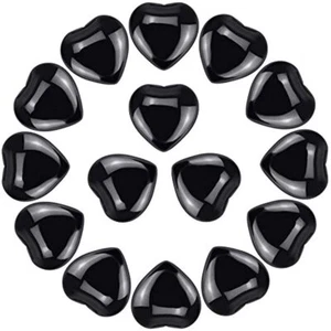 15Pcs Heart Love Carved Healing Crystal Natural Black Obsidian Palm Worry Stone - Picture 1 of 7