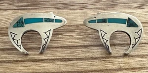 Ray Tracey Knifewing Segura Turquoise Bears Sterling Silver 925 Earrings - Picture 1 of 5