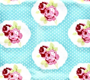 Scalloped Rose Circles,Blue Dotted background,White Scalloped Rose Circles,44x36 - Picture 1 of 1