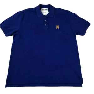 ¡ALTA COSTURA MOSCHINO PARA HOMBRES! POLO BORDADO DE ALGODÓN MILANO PIQUÉ AZUL XL - Imagen 1 de 10