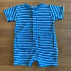 E.N.U.F. Baby Striped Blue Short Sleeved Romper Sz 6-9 Months