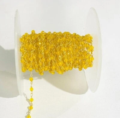 3mm Yellow hydro beads beaded jewelry making rosary chain, bulk beaded rosary - Image 1 of 4