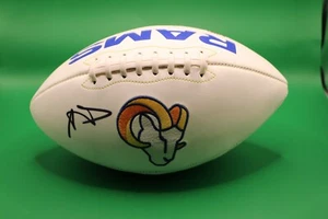 Autographed/Signed Aaron Donald Rams Full Size White Panel Logo Football  JS COA - Picture 1 of 6
