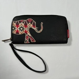 Cartera Unionbay Elefante Cremallera Alrededor Muñequera Negro Imitación Cuero Diseño Boho - Imagen 1 de 12