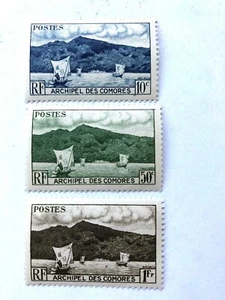 Archipiélago francés de las Comoras 1950. Serie Completa 3 Sellos MNH - Imagen 1 de 2