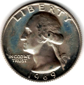 1969 S WASHINGTON QUARTER IN PROOF CONDITION ~ STOCK PHOTO stk a - Picture 1 of 2