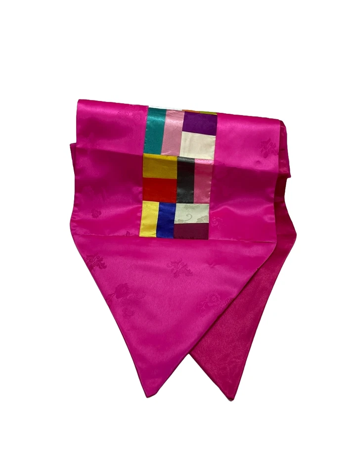Korean Traditional Jogakbo Silk Patchwork Fine Dining Tea Table Runner Pink - Image 1 of 2