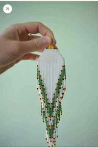Tribal Earrings Native Large Boho American Seed Beads Handmade Earring - Picture 1 of 2