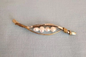 Vintage Sterling Silver Pearls Brooch Pin 3 1/2" Some Vermeil "Peas In A Pod" - Picture 1 of 6