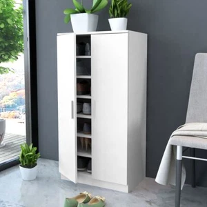 Modern Shoe Rack Cabinet 7 Shelves White Organiser For 14 Pairs Of Shoes F3B2 - Picture 1 of 7