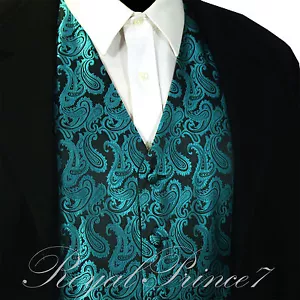 Teal Mermaid GREEN XS to 6XL Paisley Tuxedo Suit Dress Vest Waistcoat Wedding - Picture 1 of 5