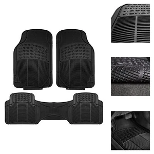FH Group Universal Floor Mats for Car Heavy Duty 3pc Rubber Set Black - Picture 1 of 6