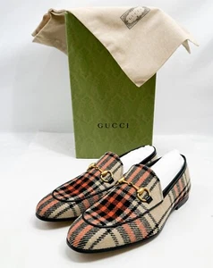 MOCASSINO GUCCI JORDAAN TARTAN TWEED BEIGE, NERO Nuovo in scatola taglia 8 US - Foto 1 di 16