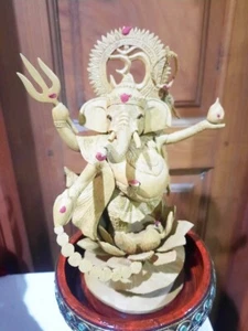 Ganesha Teak Wood Vintage Hindu Gode Statue Standing One Leg Handmade - Picture 1 of 19