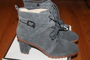 WHITE HOUSE BLACK MARKET Womens ASPHALT Grey Suede COMBAT Boots BOOTIES US 9.5 - Picture 1 of 12