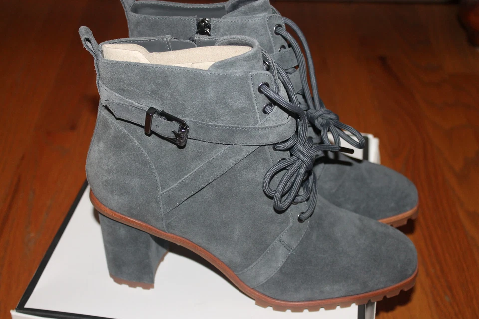 WHITE HOUSE BLACK MARKET Womens ASPHALT Grey Suede COMBAT Boots BOOTIES  US 9.5 - Image 1 of 4