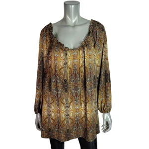 Cato Top Plus Size 26/28W Stretch Paisley Chain Long Sleeve Pullover Brown - Imagen 1 de 6
