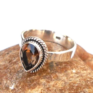 Natural Smoky quartz Ring, 925 Sterling Sivler Smoky quartz Ring Size 8-SQ009 - Picture 1 of 2