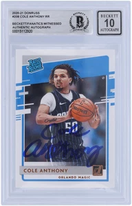 Cole Anthony Magic Signed 2020-21 Panini Donruss Rated Rookie #208 BAS 10 Card - Picture 1 of 3