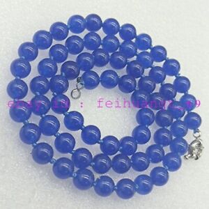 Charming 8mm Blue Sapphire Round Bead Necklace 18-36"