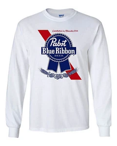 Camiseta de manga larga de cinta azul Pabst. Blanco, gris, pequeño-XXXL 100 % algodón pesado - Imagen 1 de 3