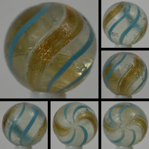 Handmade Aqua Banded Lutz Marble, 25/32 in, NM-, Chip, Germany, 1860-1920, S1223 - Picture 1 of 16