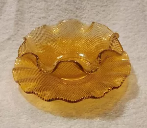 Vintage Bernstein Kolonie Waffelglas gekräuselt Schüssel & Untertasse Indiana Glas - Bild 1 von 5