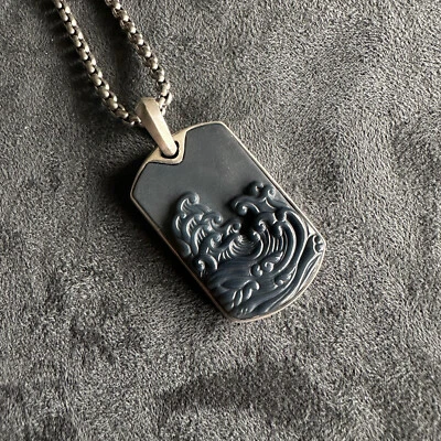 David Yurman Waves Etiqueta de Perro con Ágata Tallada y DY Caja Pequeña Collar Cadena 22" Foto 1 de 4