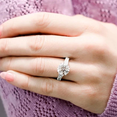 Anillo de boda de diamantes 950 platino cultivado en laboratorio redondo 2,5 quilates certificado IGI talla 7 Foto 1 de 4