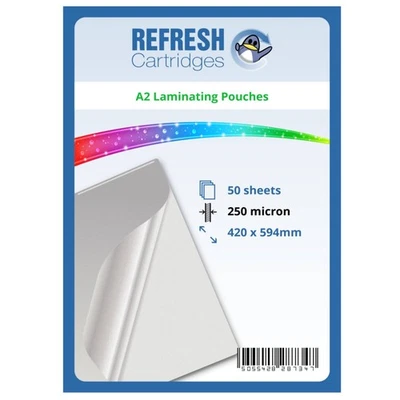 Refresh Cartridges Glossy Laminating Pouches A2 250 Micron Pack of 50 Sheets