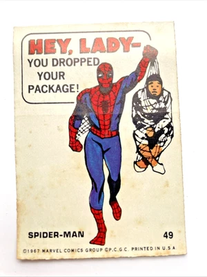 1967 Philadelphia Marvel Comics Superhero Sticker Card # 49 Spider-Man - Image 1 of 2