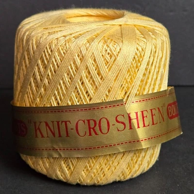 Vintage J&P Coats Knit-Cro-Sheen Crochet Thread Boilfast 175 Yards Yellow Cotton - Image 1 of 4