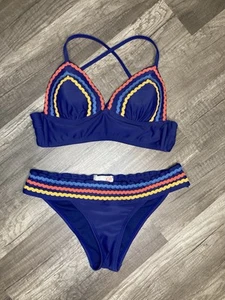 Traje de baño Gianni Bini GB para mujer XS/S 2 piezas azul marino bikini traje de baño lazo trasero - Imagen 1 de 7