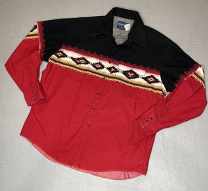 Wrangler Shirt Mens XL Aztec Western Pearl Snap Black Red Rodeo Southwest - Picture 1 of 9