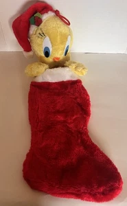 Vintage Warner Bros Looney Tunes Santa Tweety Bird Plush Christmas Stocking 1990 - Picture 1 of 5