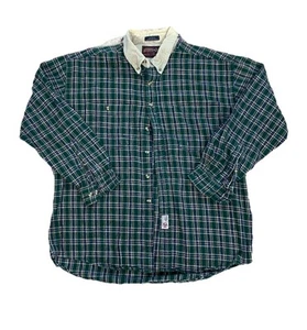 Vintage Authentic GFC Plaid Corduroy Button Up Long Sleeve Shirt Size XL Green - Picture 1 of 8
