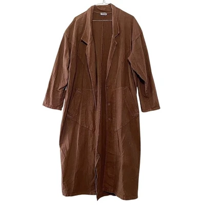 Vintage 100% Cotton Linen Brown Hand Dyed Duster Trench Coat - Image 1 of 3