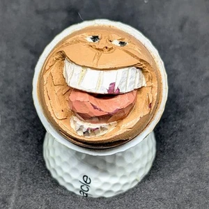 Carved Golf Ball Folk Art Figure Man Head Golfer Gift Golfing Novelty Signed - Picture 1 of 7