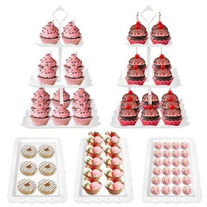 5 Pcs Cupcake Stand Set for Dessert Display, 2 X Cup Cake Tier Tower & 3 X Se... - Picture 1 of 7