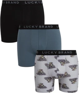 Lucky Brand Men's Boxer Shorts – 3 Pack Large, Black/High Rise Print/Grey - Picture 1 of 6