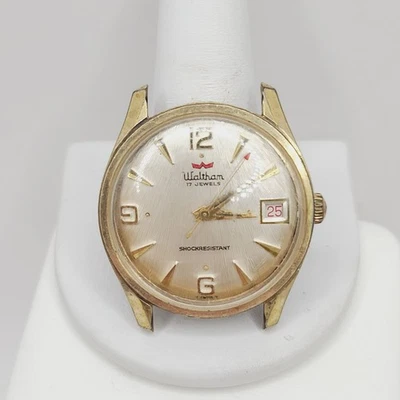 Vintage Waltham 17 Jewels Date Manual Wind Men’s Watch Swiss Made Gold Tone 1950 - Image 1 of 4