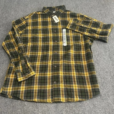 Duluth Trading Mens Free Swingin Flannel Relaxed Fit Shirt Yellow Green Plaid XL - Image 1 of 4