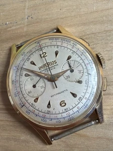 Vintage 18k Gold Imperios 17j Chronograph 38mm Mens Watch C827 - Foto 1 di 11